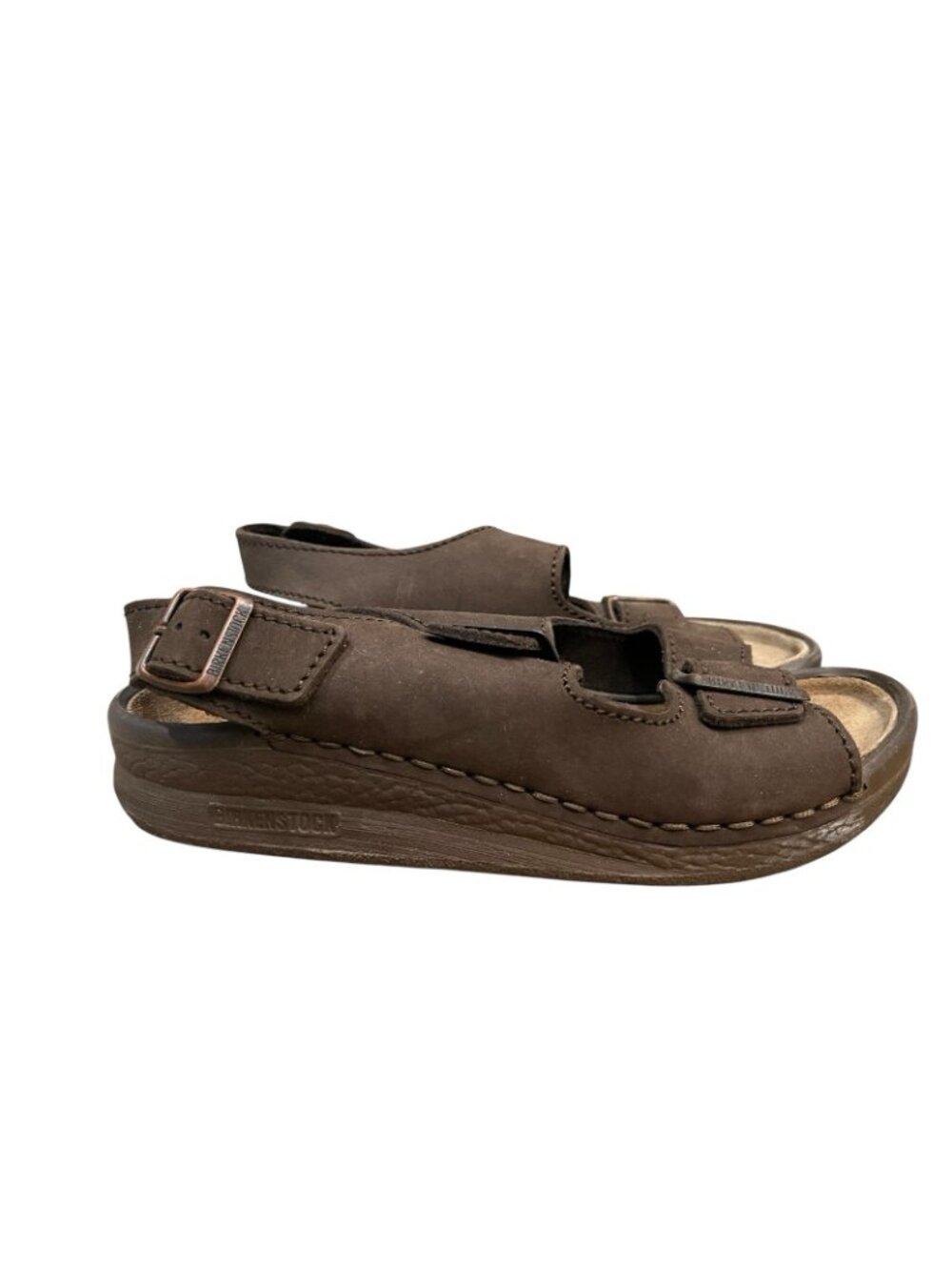 Birkenstock Ladies 10 Mens 8 Brown Suede Leather Sandals Ankle Adjust Buckles - Picture 3 of 9